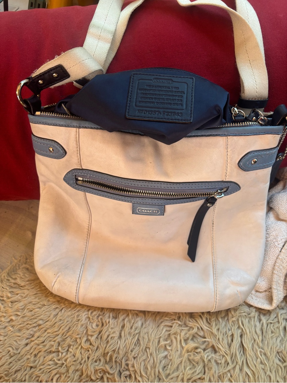 Coach Cream and blue Leather crossbody Bag
